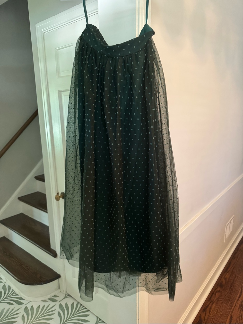 Ivy City Co Emerald Green Polka Dot Tulle Midi Skirt